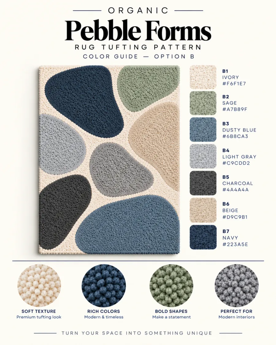 Pebble Forms tufting pattern colour guide — Organic